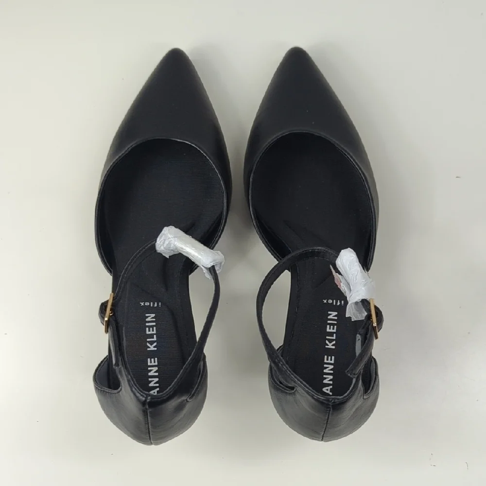 New Anne Klein Rhode Black Buckle Pointed Toe Pumps Shoes Size 8.5